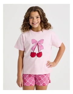 Cherry Placement Pyjamas in Pale Lilac