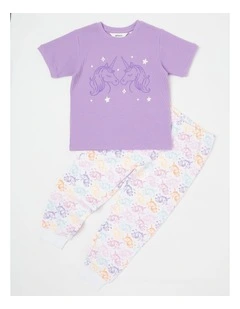 Unicorn Short Sleeve T-Shirt & Pants Pyjamas in Light Purple