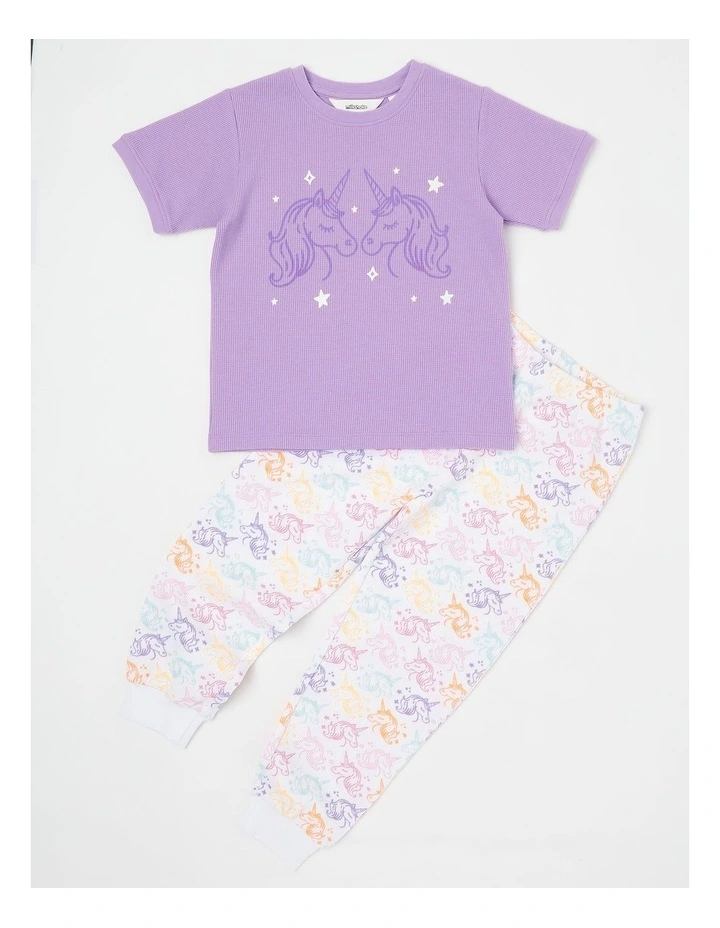 Unicorn Short Sleeve T-Shirt & Pants Pyjamas in Light Purple image 1