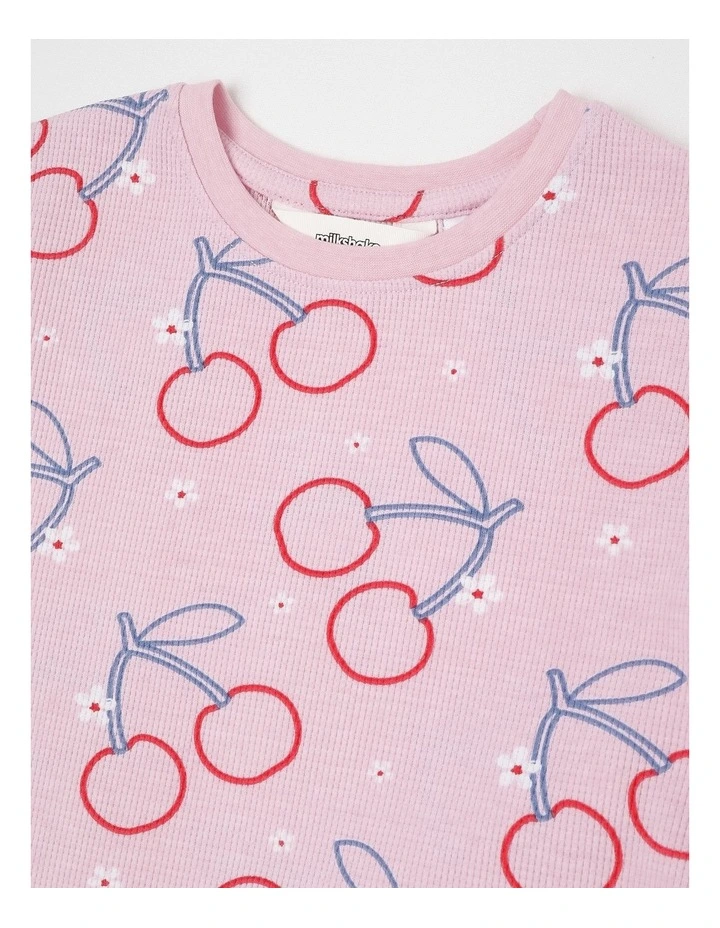 Cherry Short Sleeve T-Shirt & Pants Pyjamas in Blush image 2