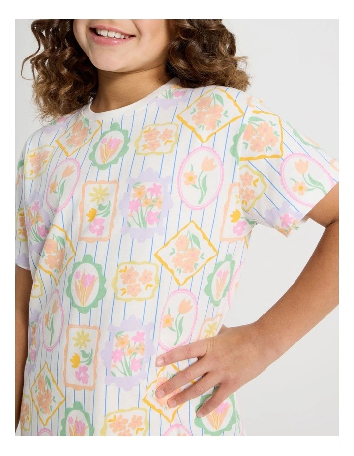 Floral Short Sleeve T-Shirt & Pants Pyjamas in Cream image 4