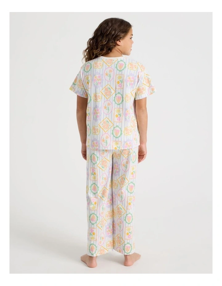 Floral Short Sleeve T-Shirt & Pants Pyjamas in Cream image 5