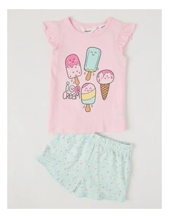 Ice Cream Flutter Sleeve Pyjamas in Pale Pink