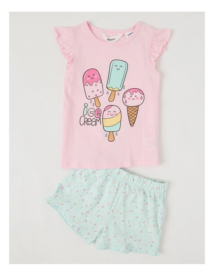 Ice Cream Flutter Sleeve Pyjamas in Pale Pink image 1