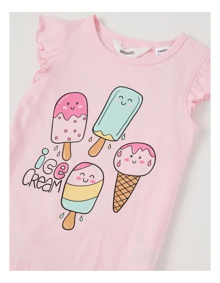Ice Cream Flutter Sleeve Pyjamas in Pale Pink image 2