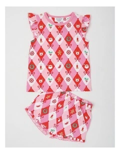 Matching Argyle Xmas Flutter Sleeve Pyjamas in Pink