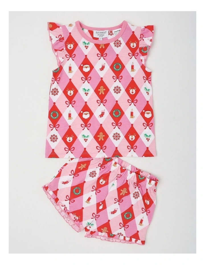 Matching Argyle Xmas Flutter Sleeve Pyjamas in Pink image 1