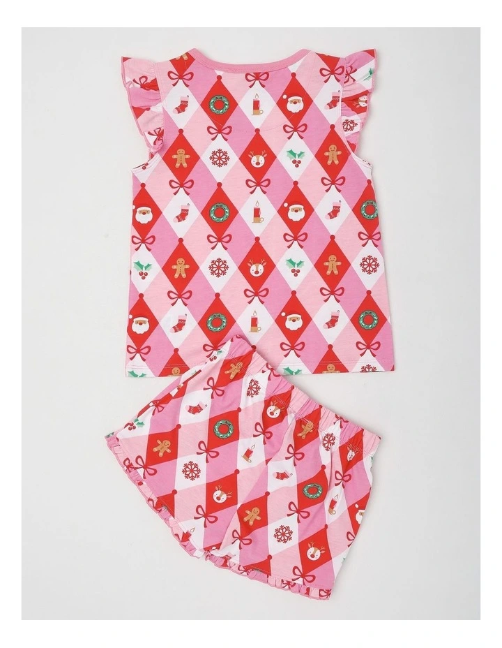 Matching Argyle Xmas Flutter Sleeve Pyjamas in Pink image 3