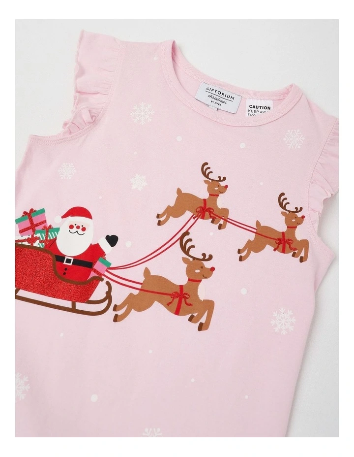 Santa Sleigh Flutter Sleeve Pyjamas in Pale Pink image 2