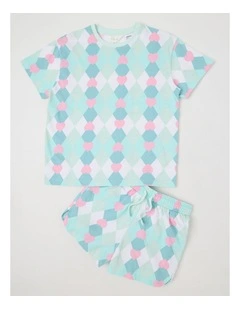 Argyle Jersey Pyjamas in Aquamarine