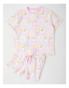Holiday Tile Jersey Pyjamas in Cream