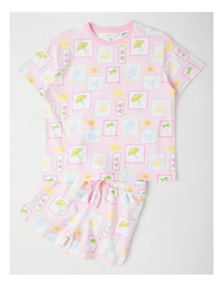 Holiday Tile Jersey Pyjamas in Cream image 1