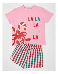Xmas Placement Jersey Pyjamas in Pink
