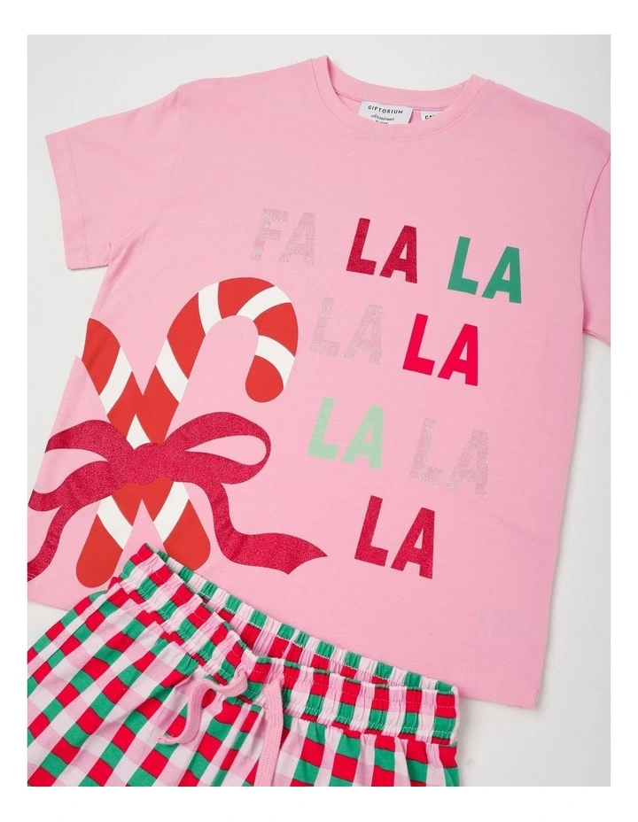 Xmas Placement Jersey Pyjamas in Pink image 2