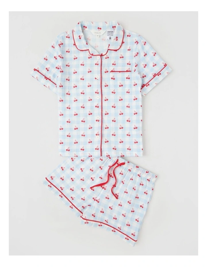 Gingham Cheesecloth Pyjamas in White image 1