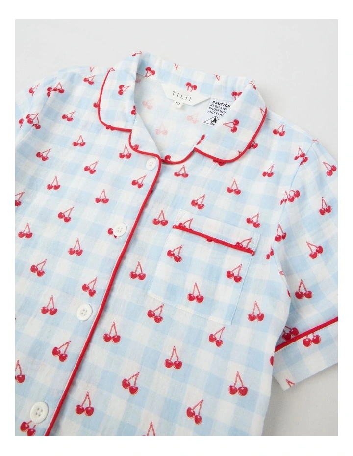 Gingham Cheesecloth Pyjamas in White image 2