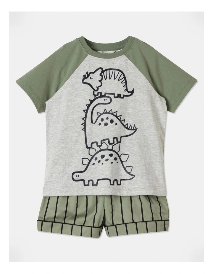 Dino Raglan Woven Pyjama Set in Khaki image 1