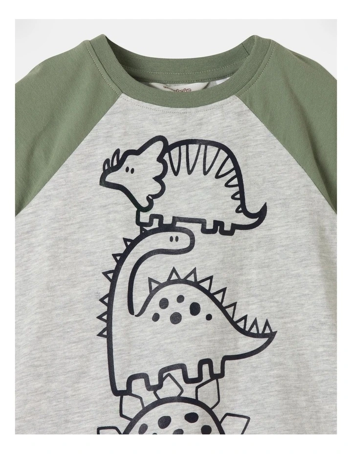 Dino Raglan Woven Pyjama Set in Khaki image 2