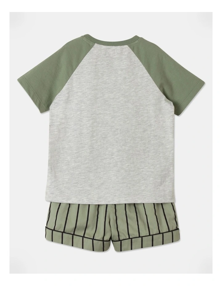 Dino Raglan Woven Pyjama Set in Khaki image 3