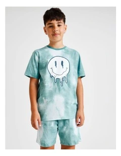 Smiley Tie Dye Pyjamas Set in Teal