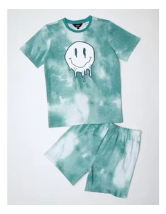 Smiley Tie Dye Pyjamas Set in Teal