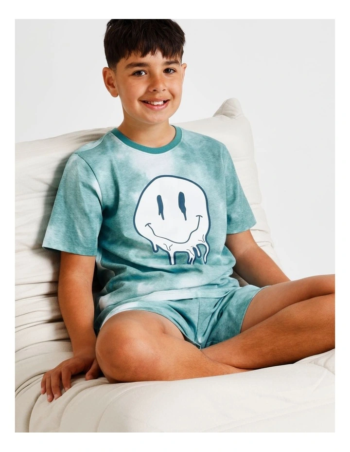 Smiley Tie Dye Pyjamas Set in Teal image 2