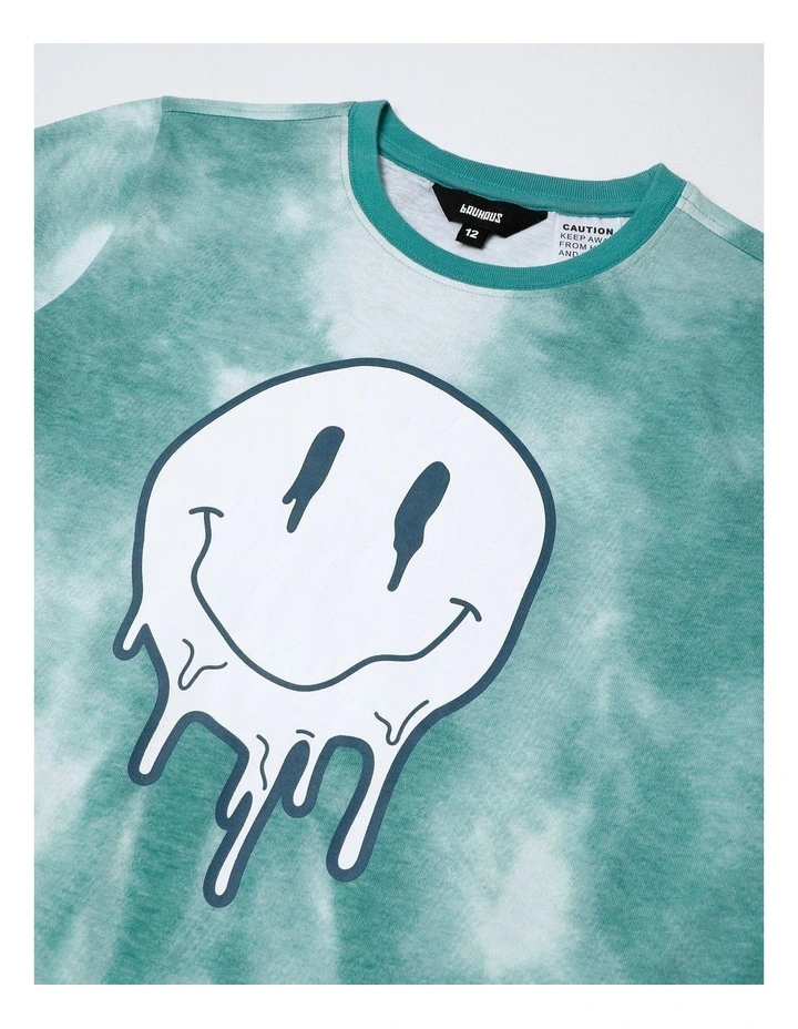 Smiley Tie Dye Pyjamas Set in Teal image 2