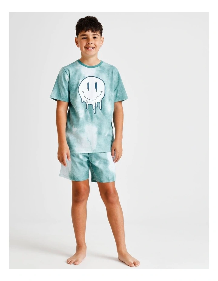 Smiley Tie Dye Pyjamas Set in Teal image 3
