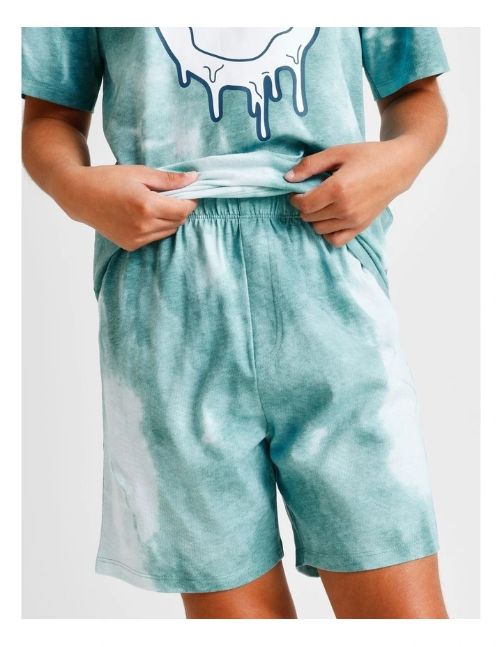 Smiley Tie Dye Pyjamas Set in Teal image 5