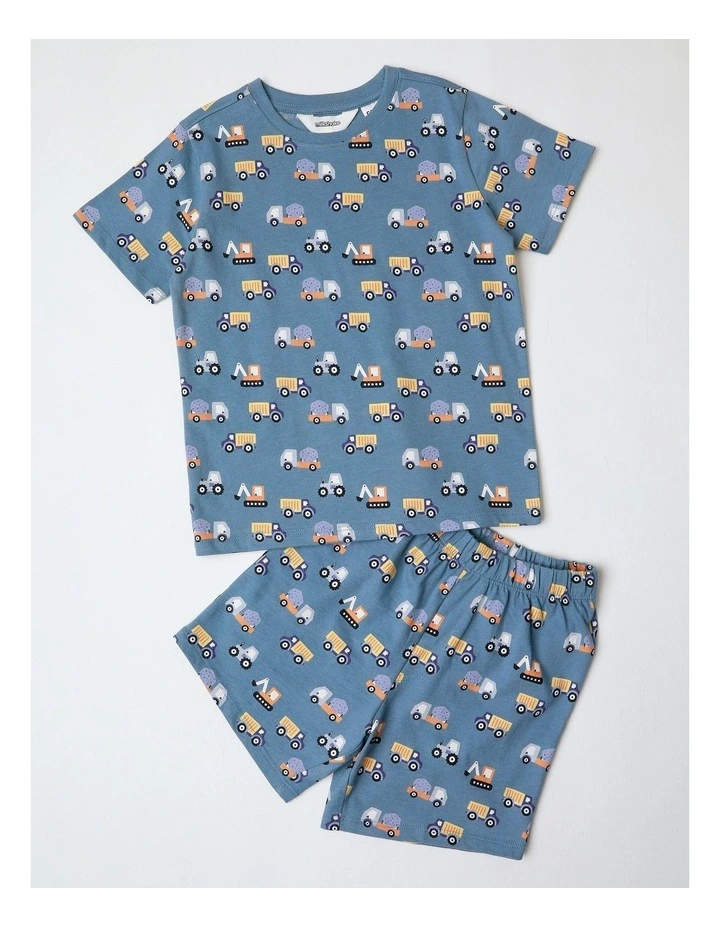 Transport Family Print Knit Pyjamas in Mid Blues image 1