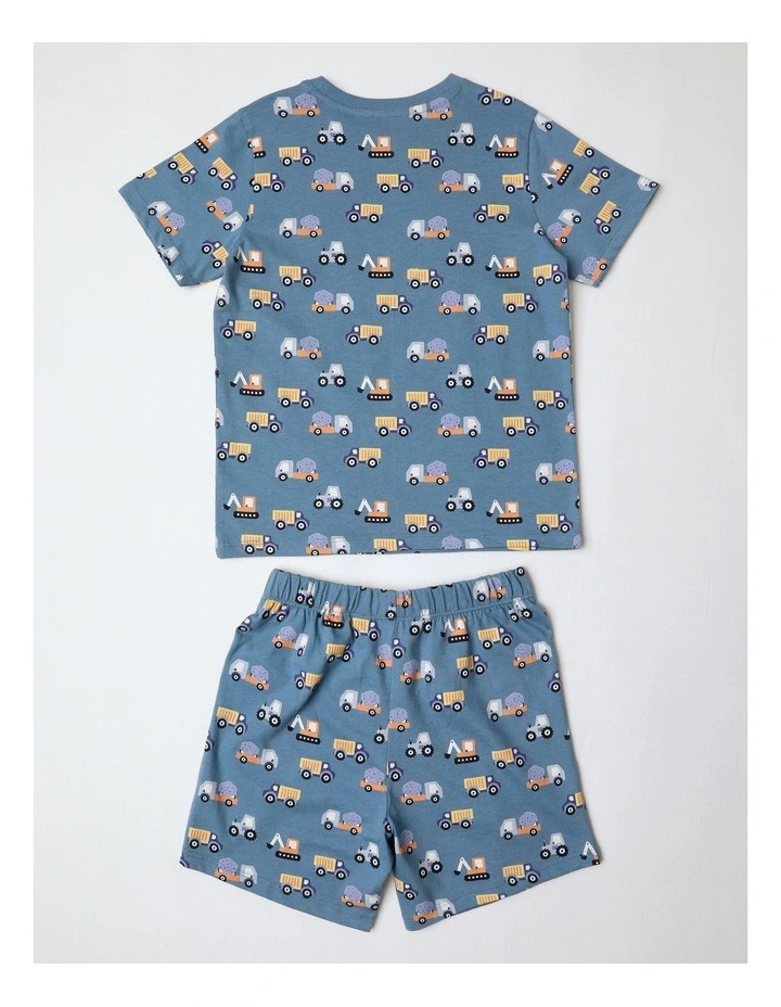 Transport Family Print Knit Pyjamas in Mid Blues image 3
