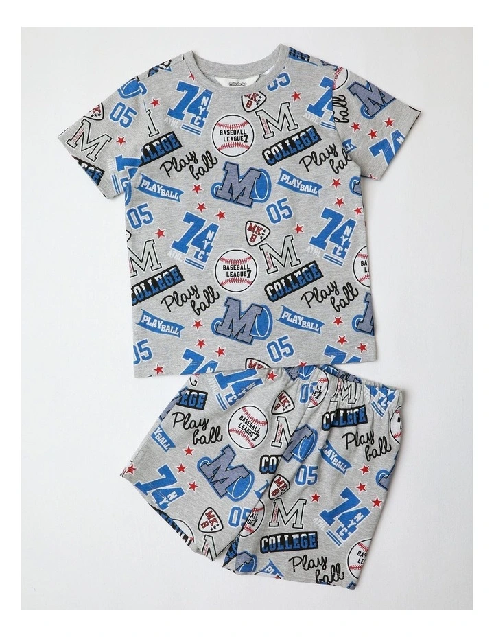 Sport Badge Family Matching Print Knit Pyjamas in Grey Marle image 1