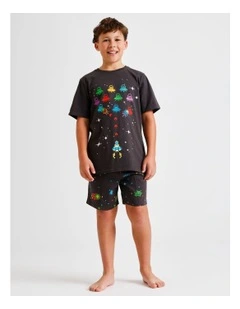 Space Invader Knit Pyjamas in Charcoal