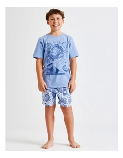 Slam Dunk Knit Pyjamas in Dusty Blue