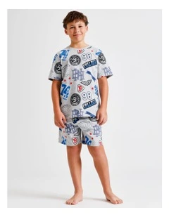 Sport Badge Family Matching Print Knit Pyjamas in Grey Marle
