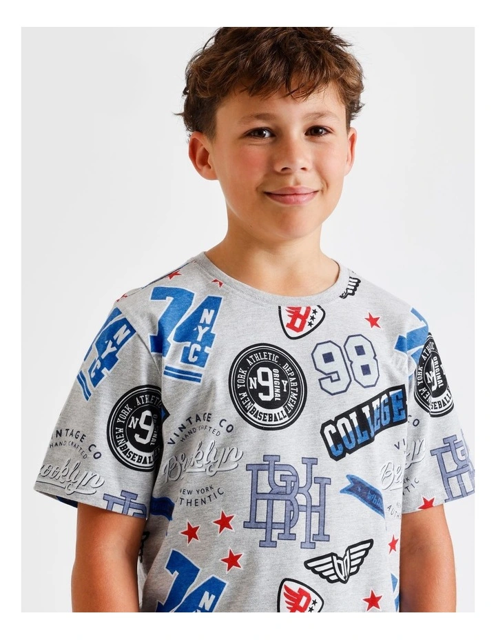 Sport Badge Family Matching Print Knit Pyjamas in Grey Marle image 3