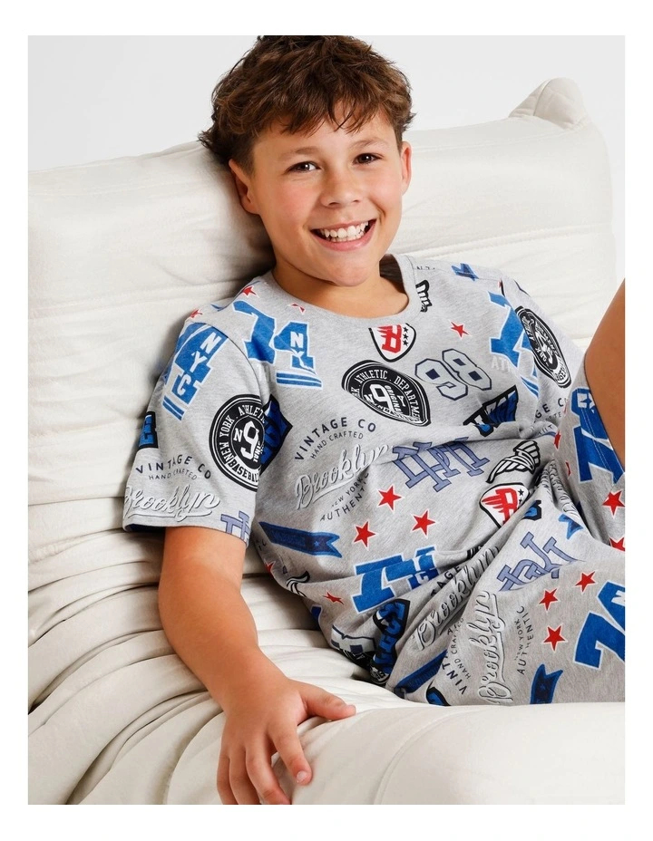 Sport Badge Family Matching Print Knit Pyjamas in Grey Marle image 6