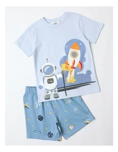 Space Placement Print Knit Pyjamas in Arctic Blue