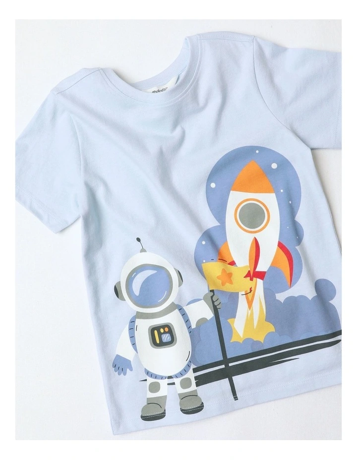 Space Placement Print Knit Pyjamas in Arctic Blue image 2