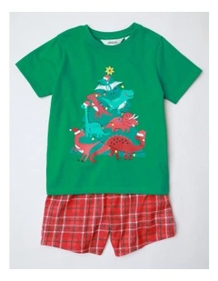 Dino Tree Xmas Knit Pyjamas in Dark Green