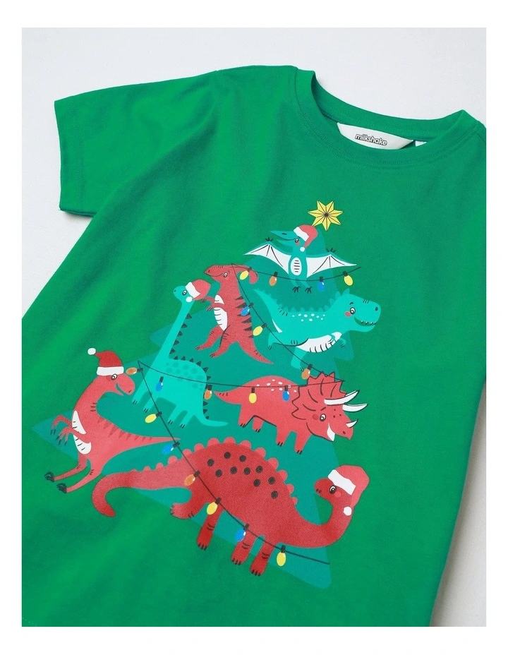 Dino Tree Xmas Knit Pyjamas in Dark Green image 2