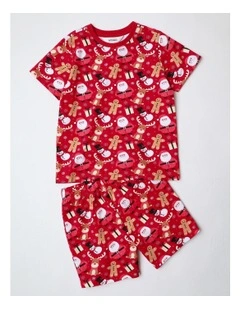 Gingerbread Family Matching Print Knit Pyjamas in Crimson