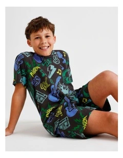Music Printed Knit Pyjamas in Charcoal