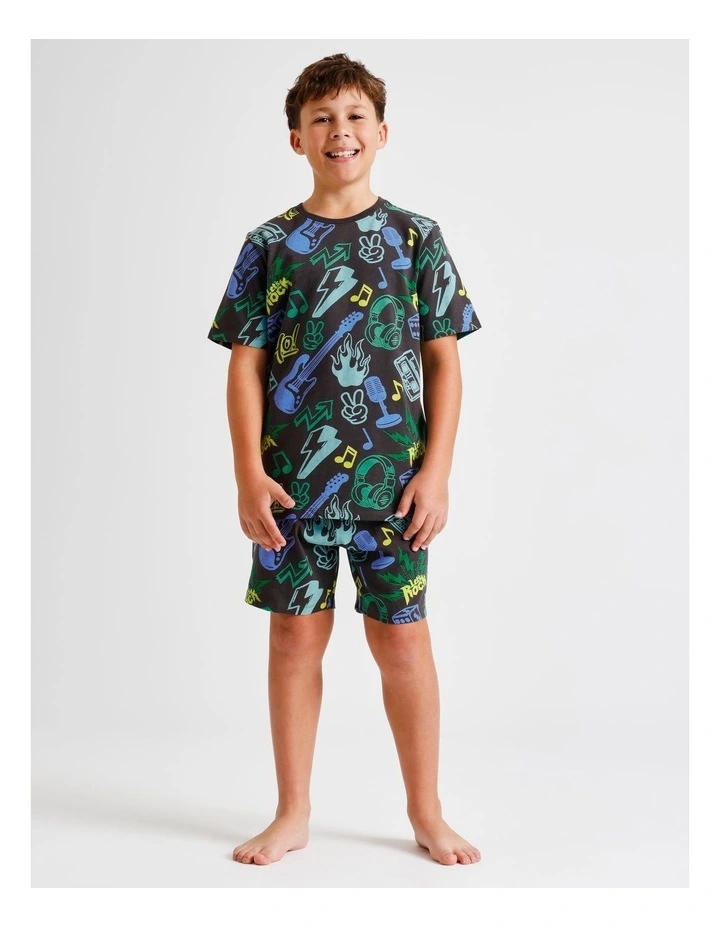 Music Printed Knit Pyjamas in Charcoal image 2