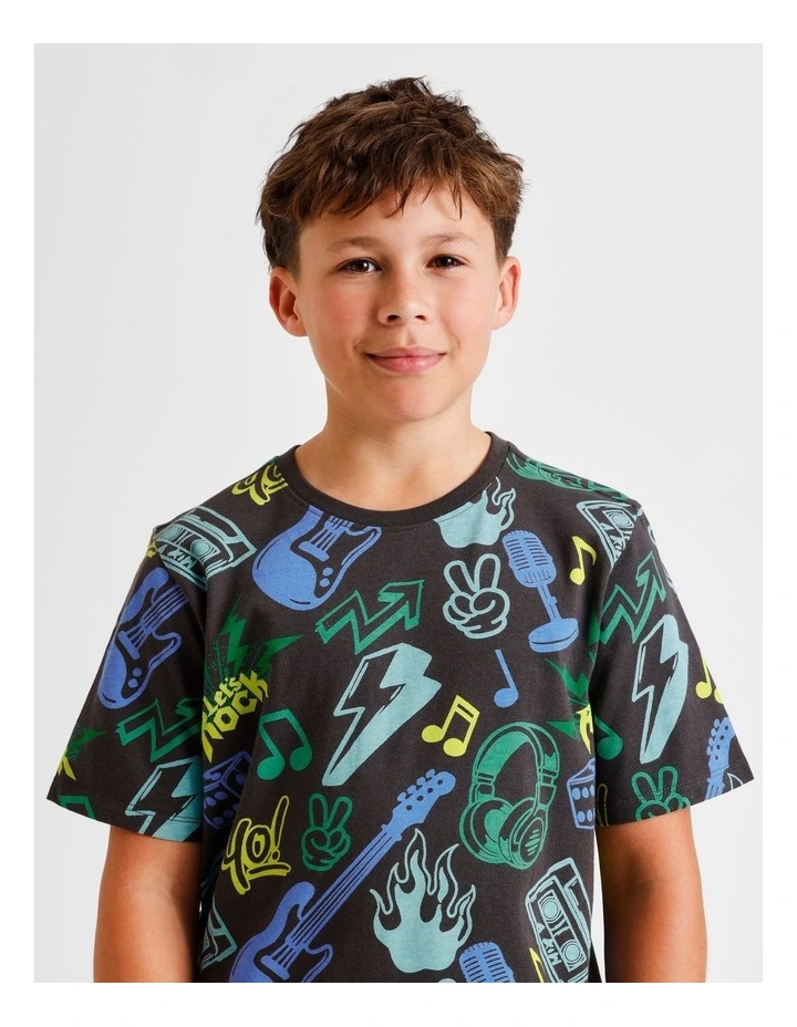 Music Printed Knit Pyjamas in Charcoal image 3