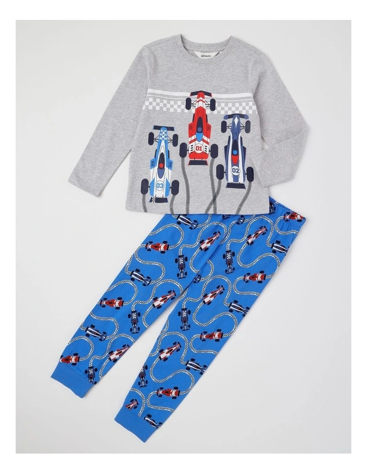 Knit Race Car Pyjamas in Grey Marle image 1