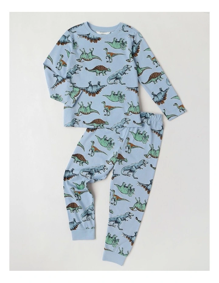 Knit Dino Pyjamas in Dusty Blue image 1