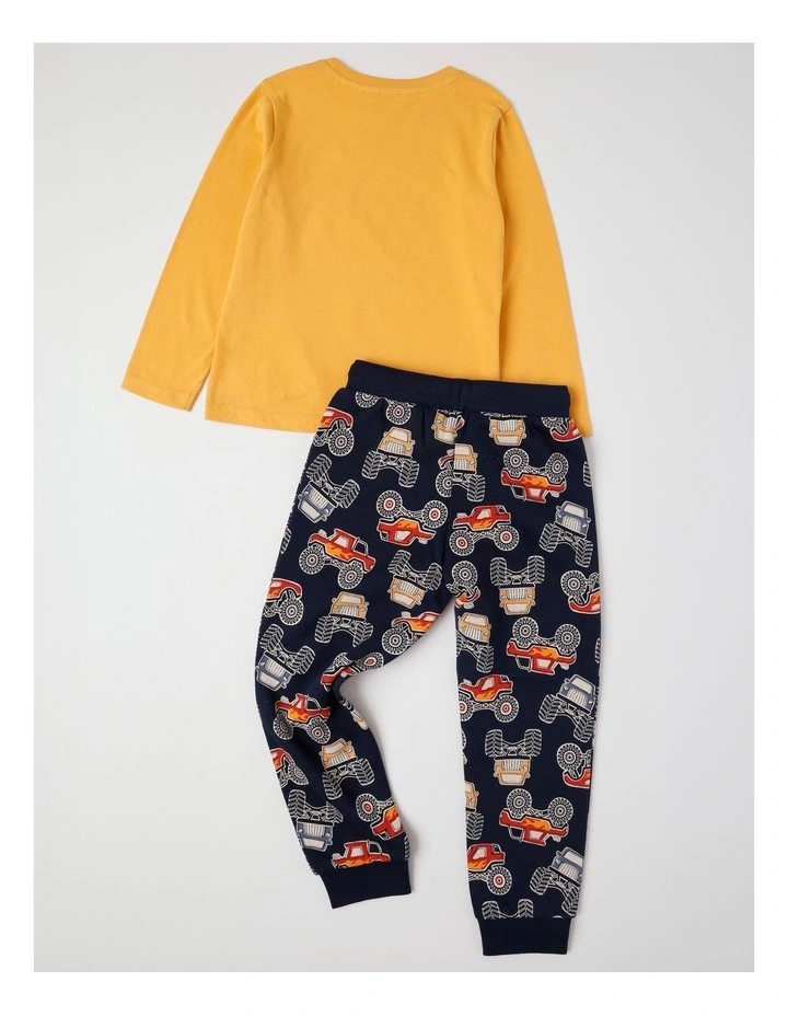 Knit Fleece Monster Truck Pyjamas in Mustard image 3