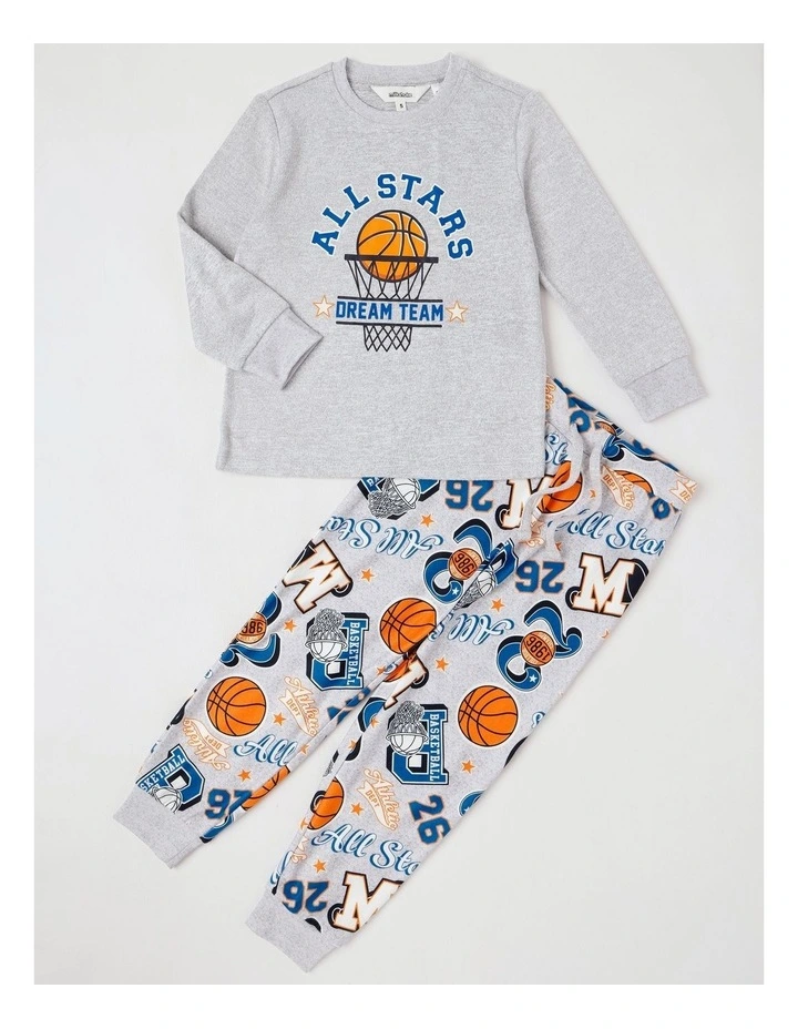 Cosy Knit Basketball Pyjamas in Grey Marle image 1