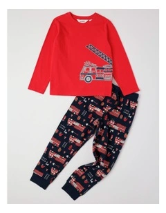 Fleece Fire Truck Pyjamas in Ruby